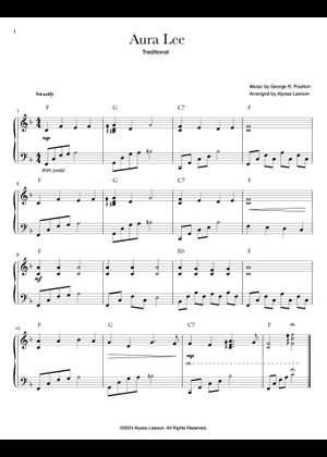 Aura Lee (Love me tender) - W W Fosdick, G R Poulton Sheet Music with ...