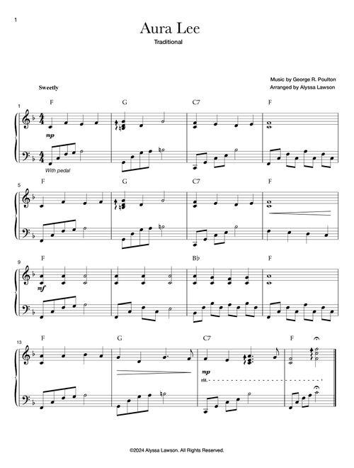 Aura Lee (Arr. Alyssa Lawson) - Various (Easy Piano)
