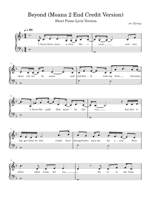 Beyond Moana 2 Easy Short Piano