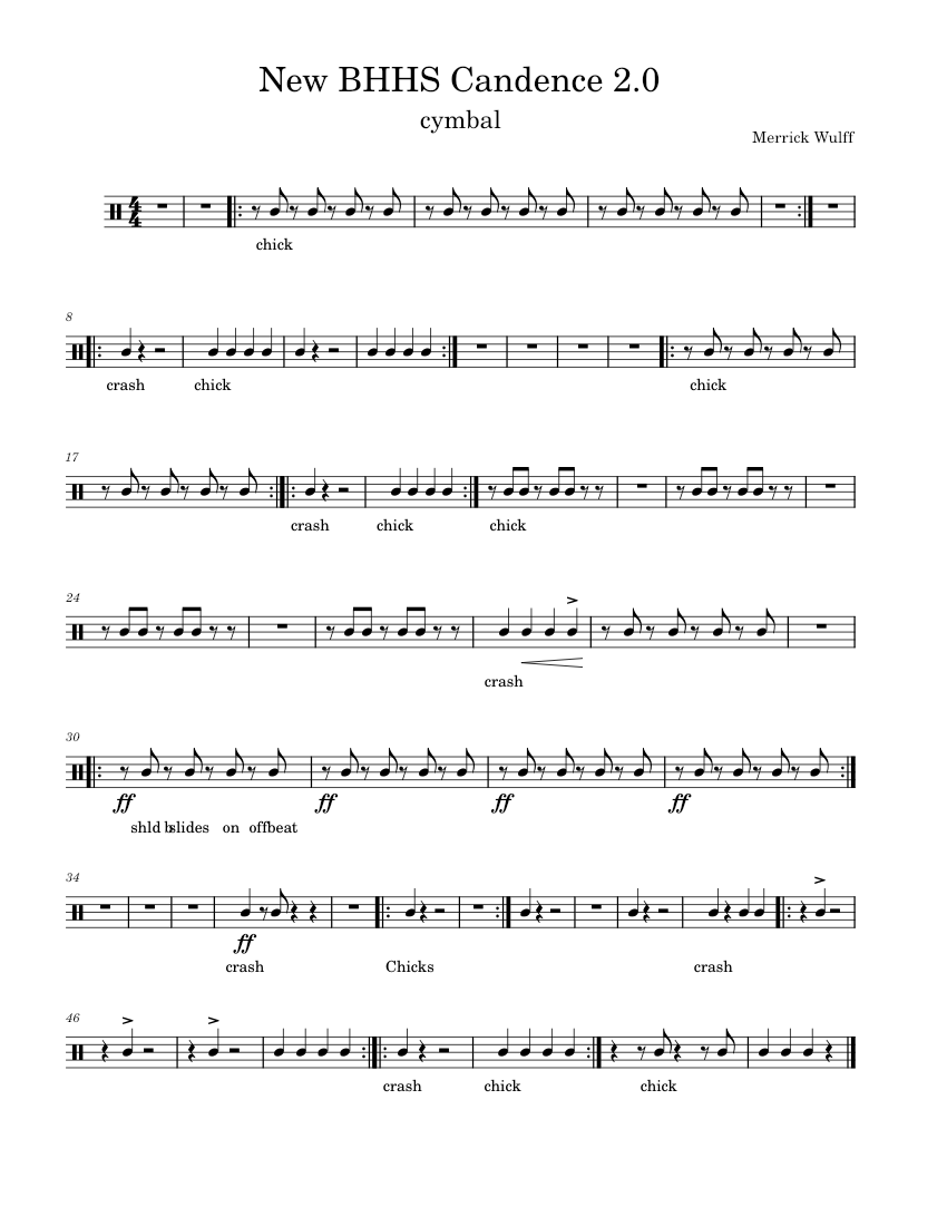 New BHHS Candence 2 cymbal part Sheet music for Crash (Percussion