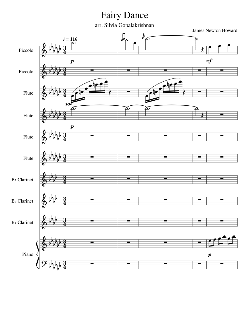 Fairy Dance (James Newton Howard) Woodwind Arrangement Sheet