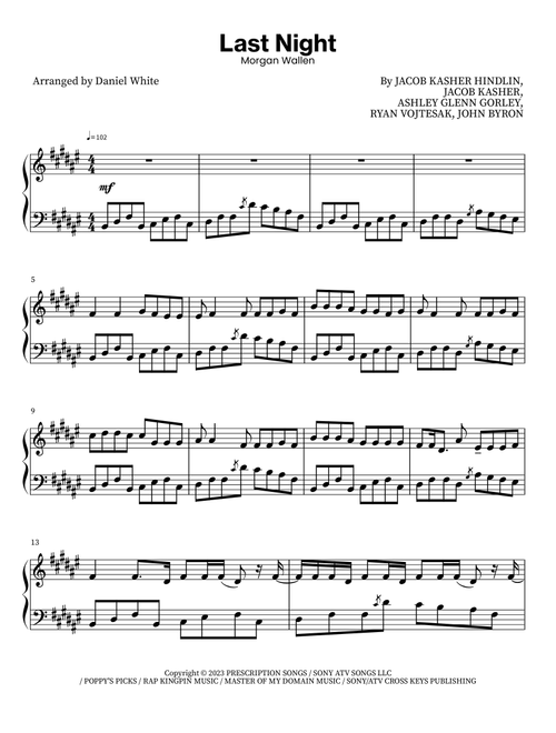 Last Night (Arr. Daniel White) - Morgan Wallen (Piano Solo)