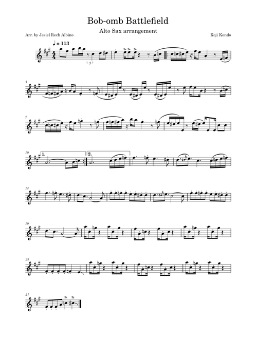 Bob-omb battlefield – Koji Kondo Sax Alto Arrangement
