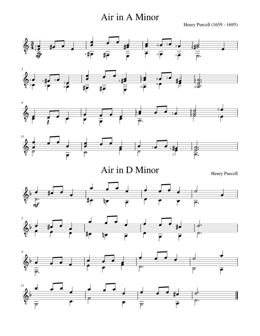 Purcell - Air in A and D Minor Sheet Guitar (Solo) | Musescore.com