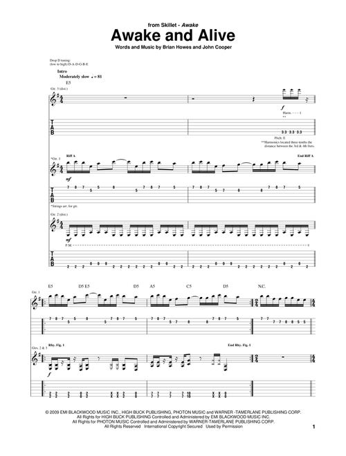 Awake And Alive - Skillet (Guitar Tab)