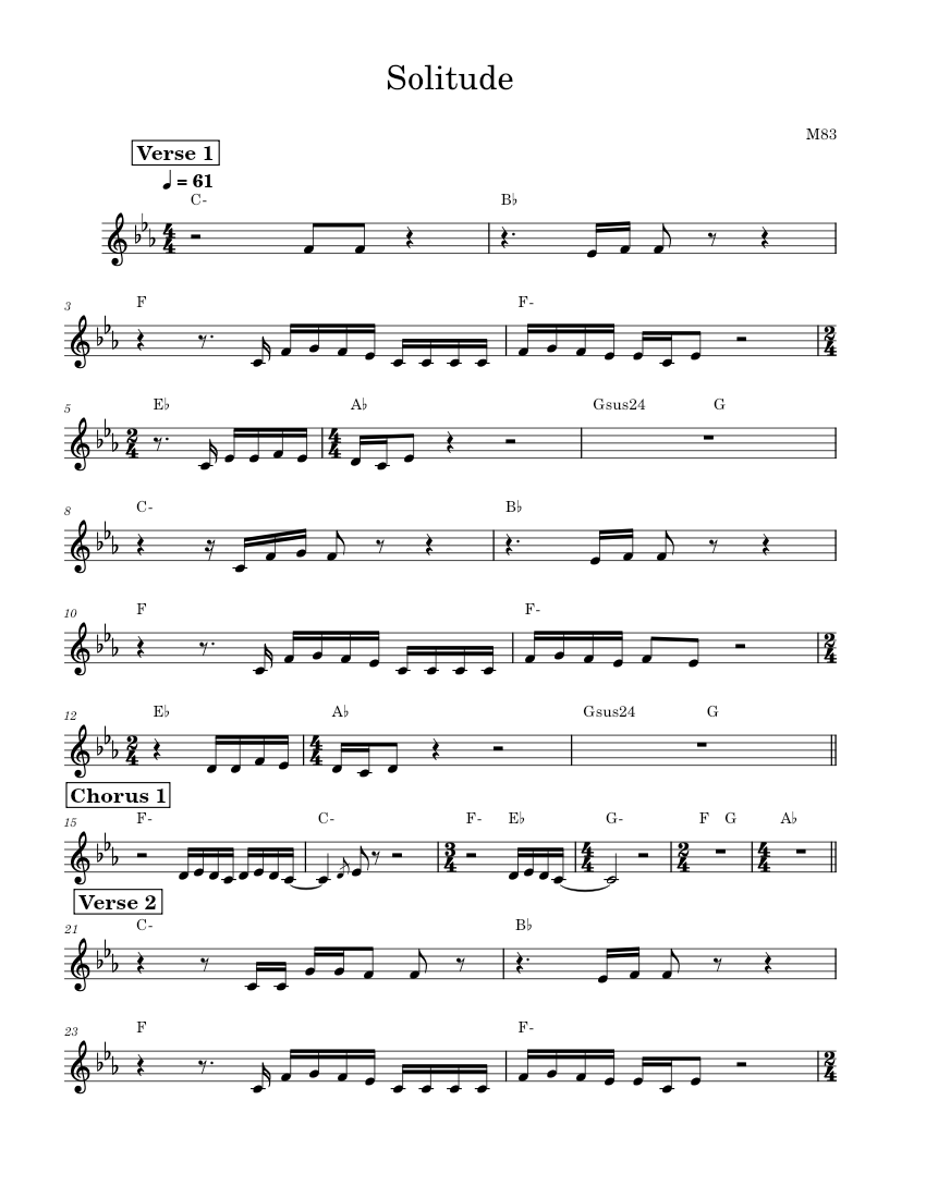 Solitude – M83 Lead Sheet music for Synthesizer (Mixed Ensemble 