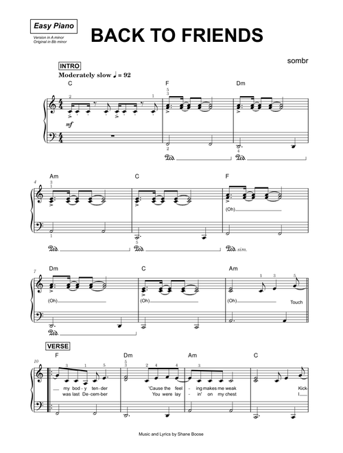 Back to friends - sombr (Easy Piano)