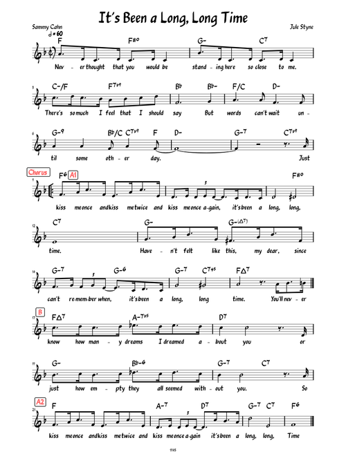 It's Been a Long, Long Time (Lead sheet with lyrics and verse )