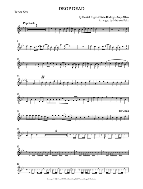 Drop Dead (Arr. Matheus Felix) - Olivia Rodrigo (Tenor Sax Solo)