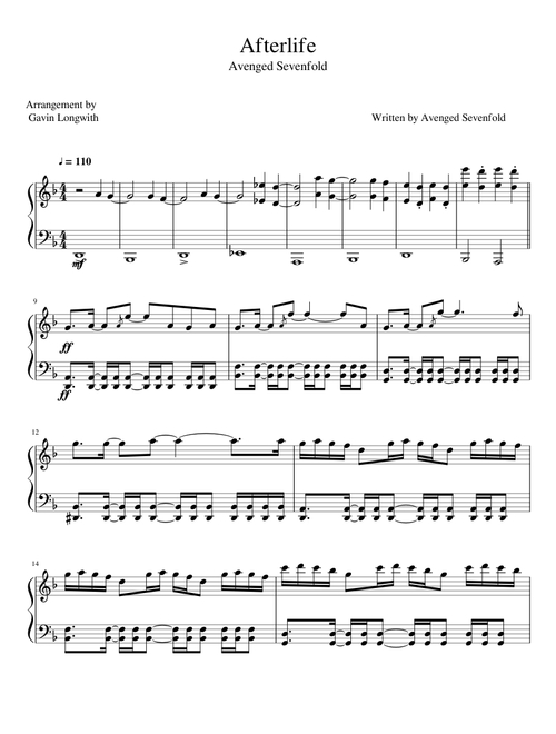 Avenged Sevenfold Afterlife Piano Arrangement
