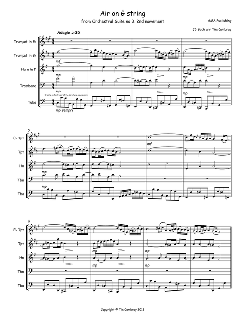 Air on a G String - for brass quintet (Arr. Tim Cambray) - JS Bach (Brass Ensemble)