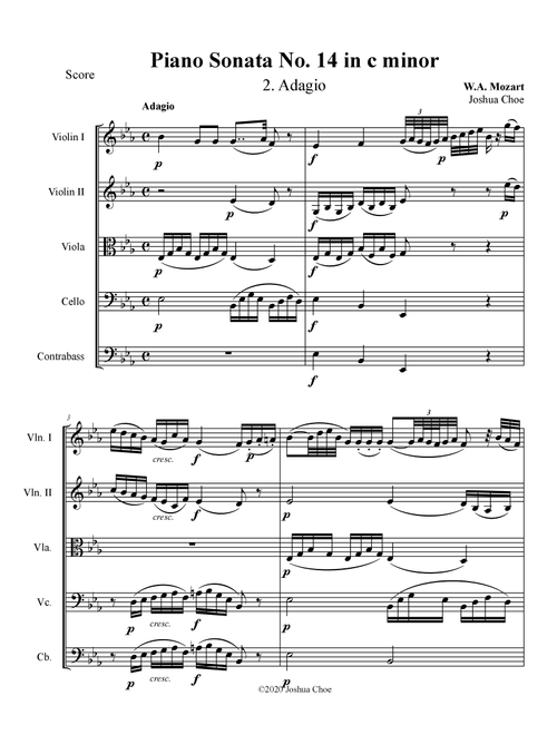 Piano Sonata No. 14, Movement 2 (Arr. Joshua Choe) - Wolfgang Amadeus Mozart (Orchestra)