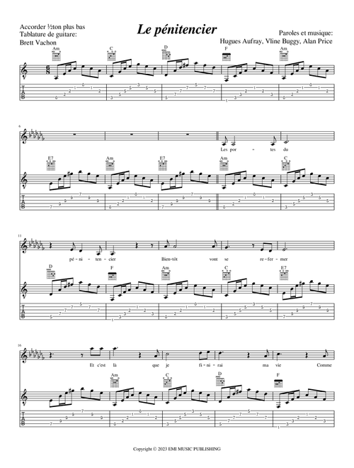 Le Penitencier (Arr. Brett Vachon) - Johnny Hallyday (Guitar Tab with Voice)