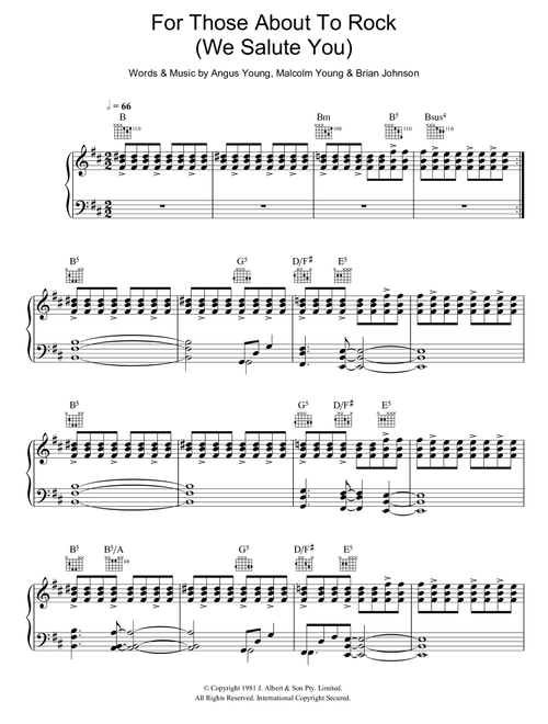 For Those About To Rock (We Salute You) - AC/DC (Piano-Vocal-Guitar (Piano Accompaniment))