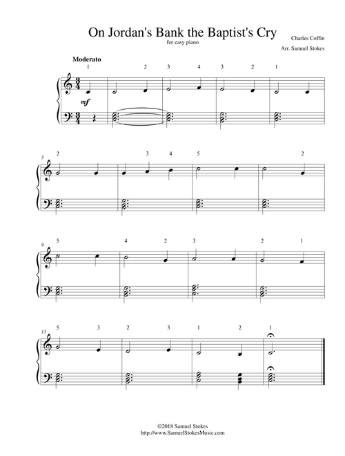 On Jordan's Bank the Baptist's Cry - for easy piano (Arr. Samuel Stokes) - Charles Coffin (Easy Piano)