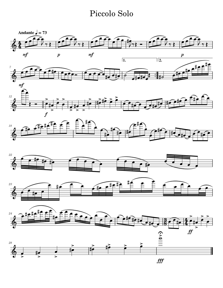 Piccolo Solo Sheet Music for Flute piccolo (Solo) | MuseScore.com