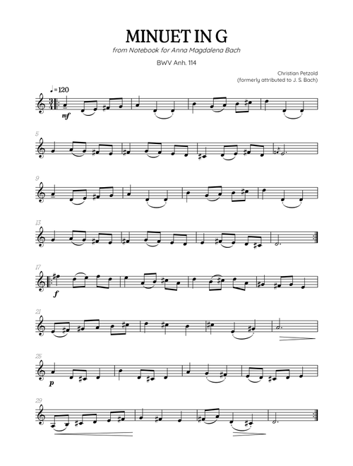 Petzold (Bach) Minuet in G BWV Anh 114 | french horn solo (Arr. Benzaiten Editions) - Christian Petzold, Johann Sebastian Bach (French Horn Solo)