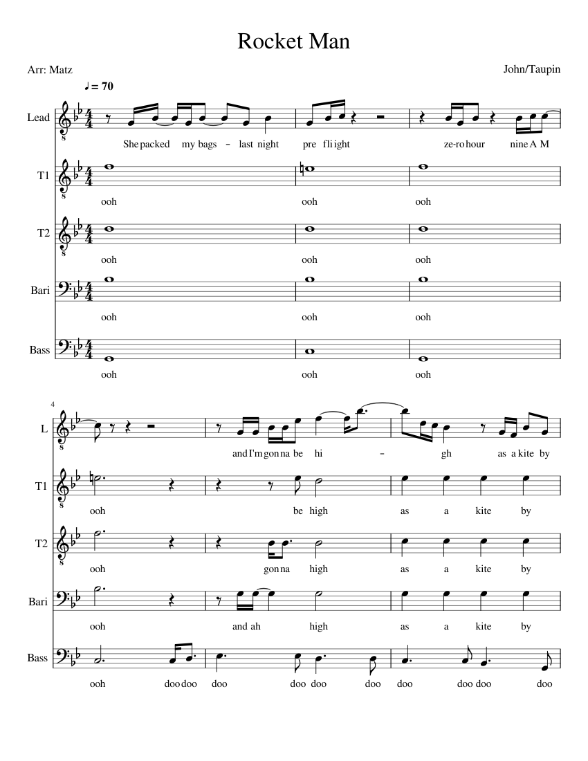 Rocket Man Sheet Music for Tenor, Bass voice, Baritone (Choral ...