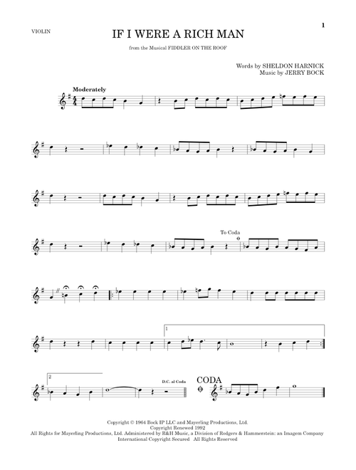If I Were A Rich Man (from Fiddler On The Roof) - Bock & Harnick (Violin Solo)