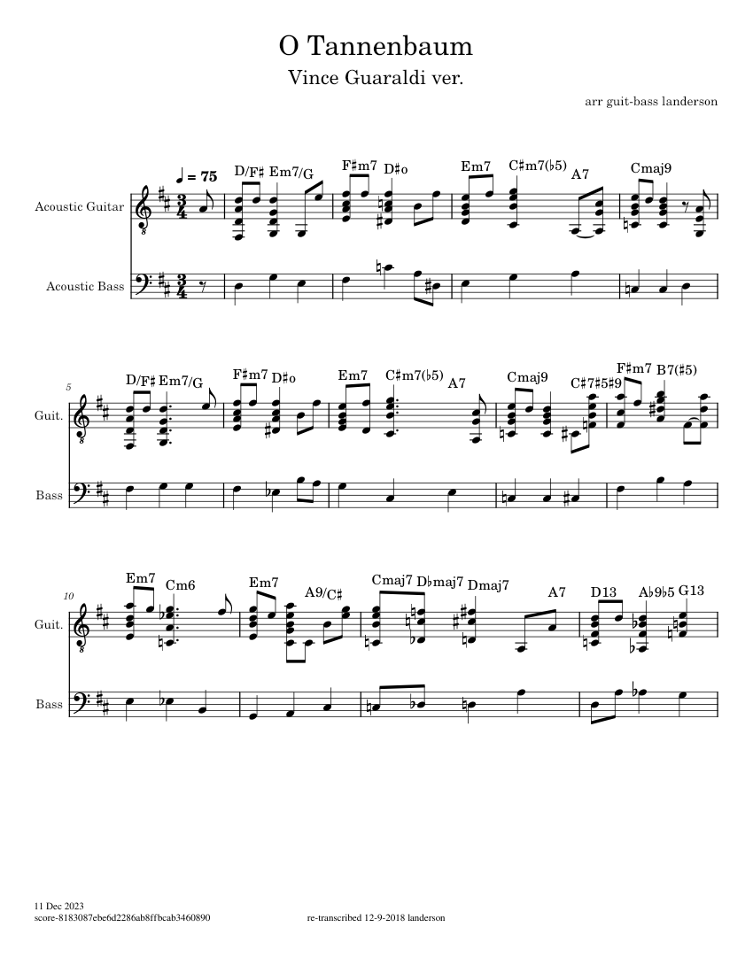 O tannenbaum Vince Guaraldi Sheet music for Guitar, Bass guitar (Solo