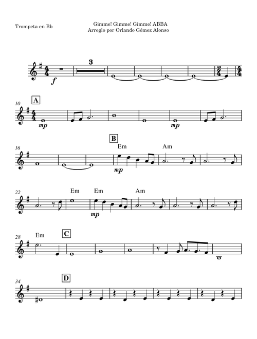 Gimme! Gimme! Gimme!  – abba GIMMI! GIMME! ABBA - Trumpet in Bb