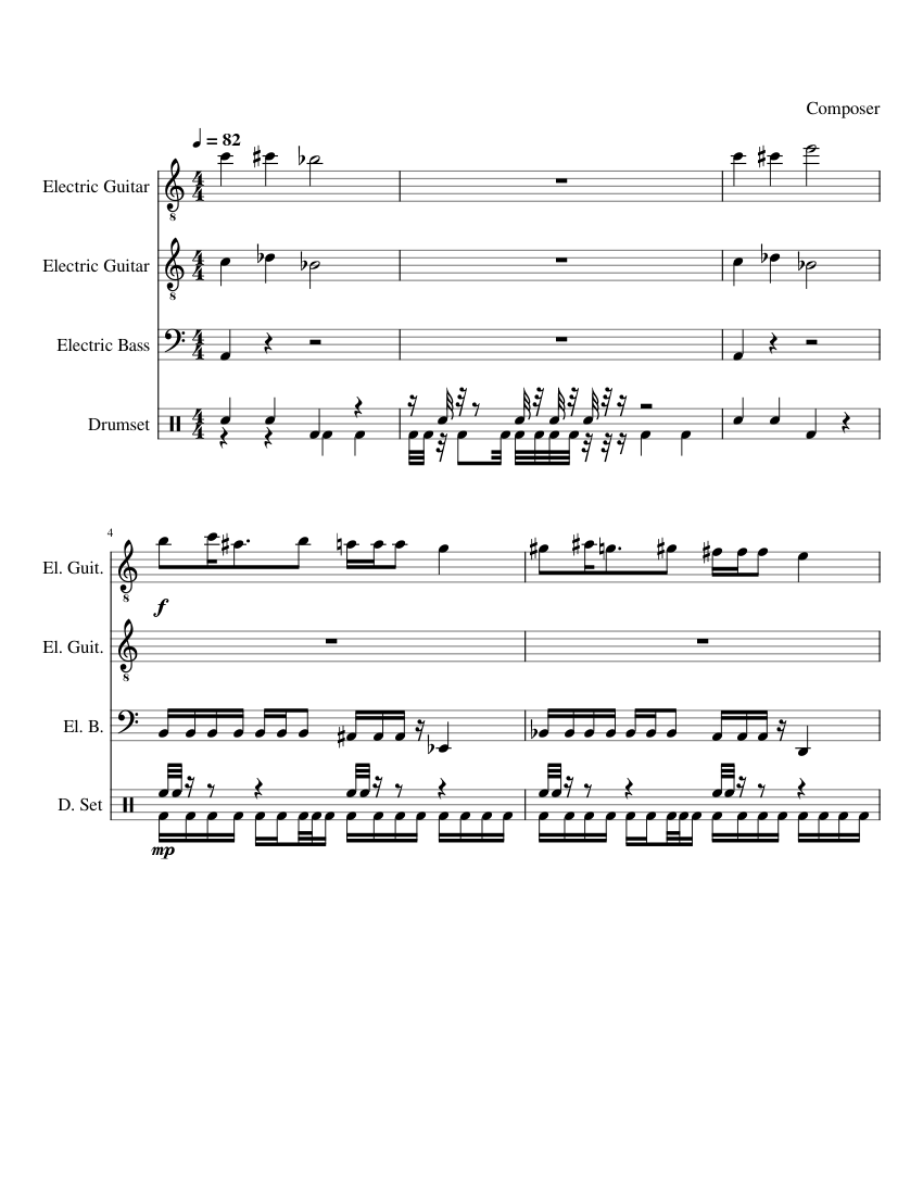 Hardcore Cbat Sheet music for Guitar, Bass guitar, Drum group (Mixed