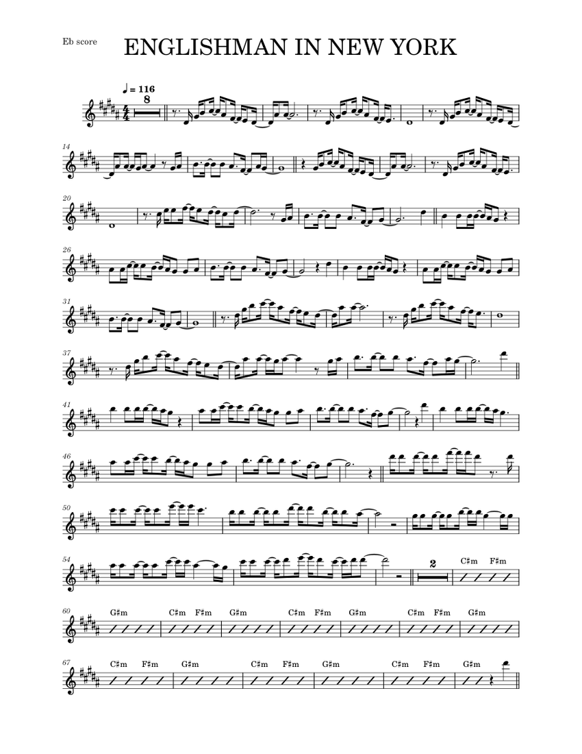 Englishman in new york (RMX) - Alto Sax Sheet Music with Chords for ...