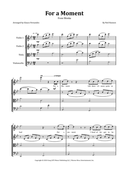 For A Moment (Arr. Glauco Fernandes) - Neil Hannon (String Quartet)