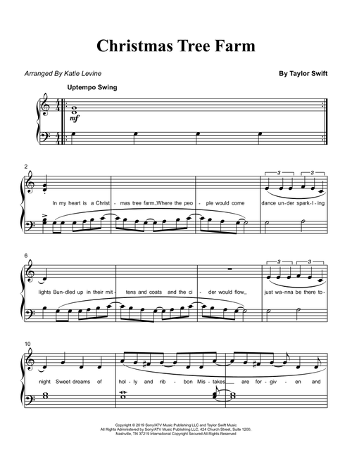 Christmas Tree Farm (Arr. Katie Levine) - Taylor Swift (Easy Piano)