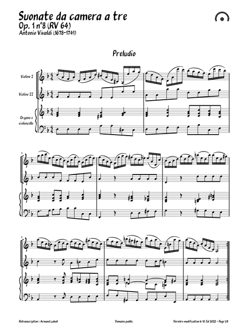 Vivaldi - Sonate en trio Op. 1 n°8 (RV 64)