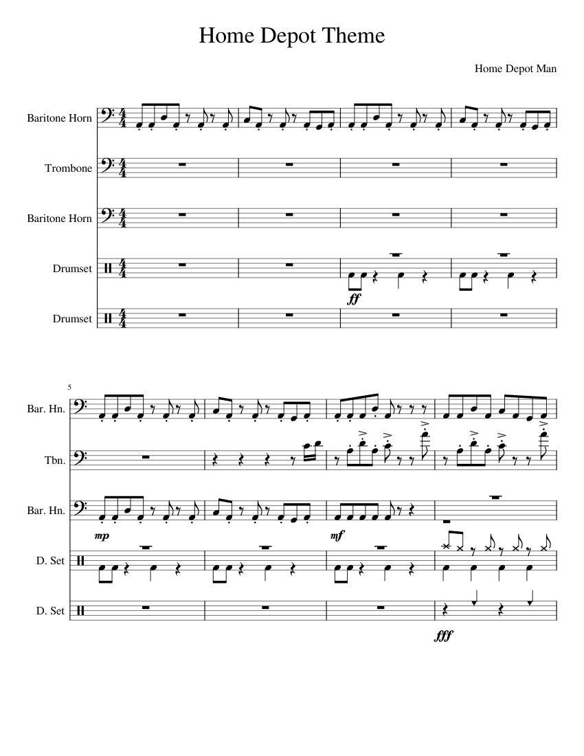Home Depot Theme Sheet music for Trombone, Drum group, Baritone horn