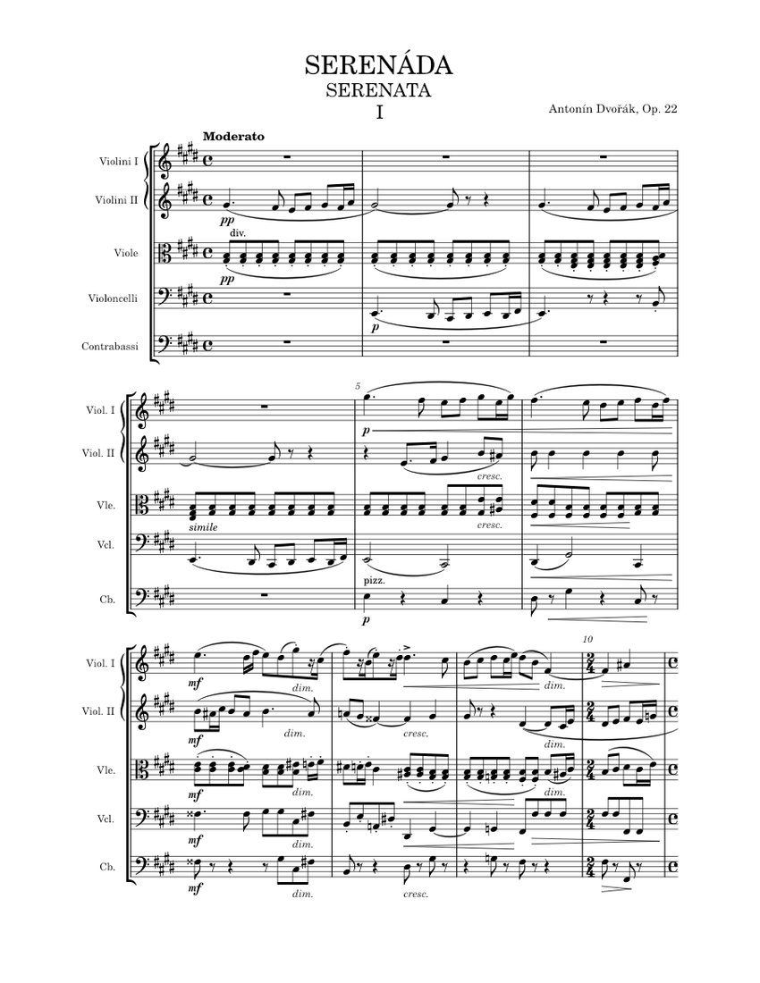 Serenade for Strings, Op.22 I. Moderato – Antonín Dvořák Sheet