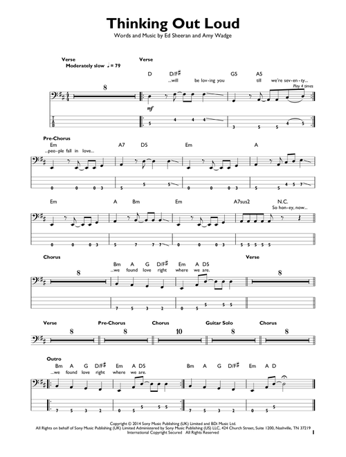 Thinking Out Loud - Ed Sheeran (Easy Bass Tab)