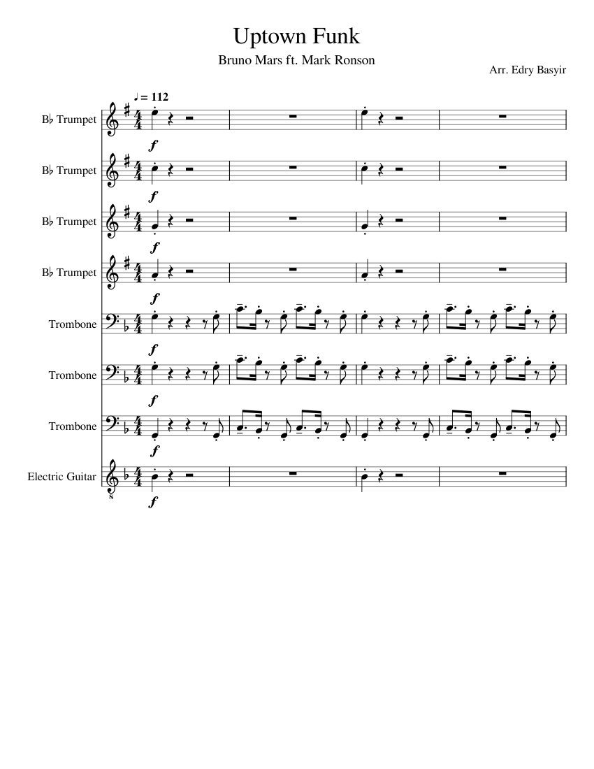 Uptown Funk Sheet music for Trombone, Trumpet in b-flat, Guitar (Mixed ...