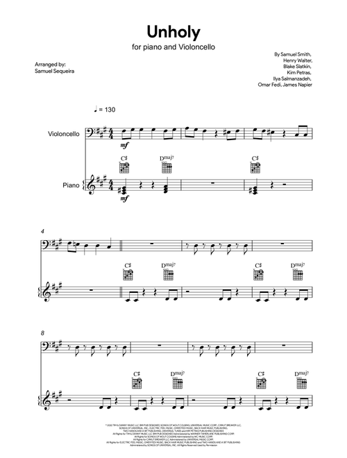 Unholy (Arr. Samuel Sequeira) - Sam Smith Feat. Kim Petras (Cello and Piano)