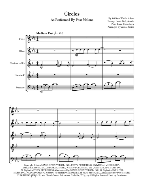 Circles (Arr. James Smith) - Post Malone (Woodwind Ensemble)