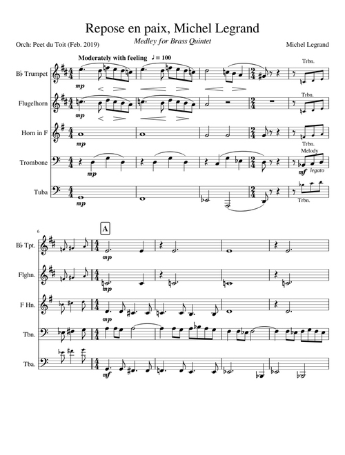 Repose en paix (R.I.P.) Michel Legrand Medley (Brass Quintet)