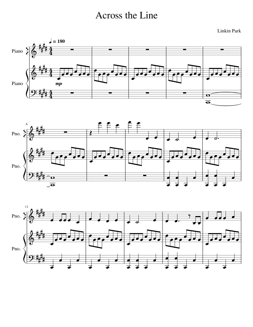 Across the Line – Linkin Park Sheet Music for Piano (Solo) | MuseScore.com