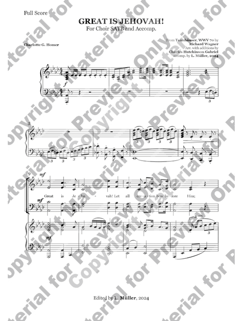 Great is Jehovah! (Tannhäuser) - Arr. C. H. Gabriel - SATB & Accompaniment (Arr. Charles Hutchinson Gabriel) - Richard Wagner (Choral, SATB)