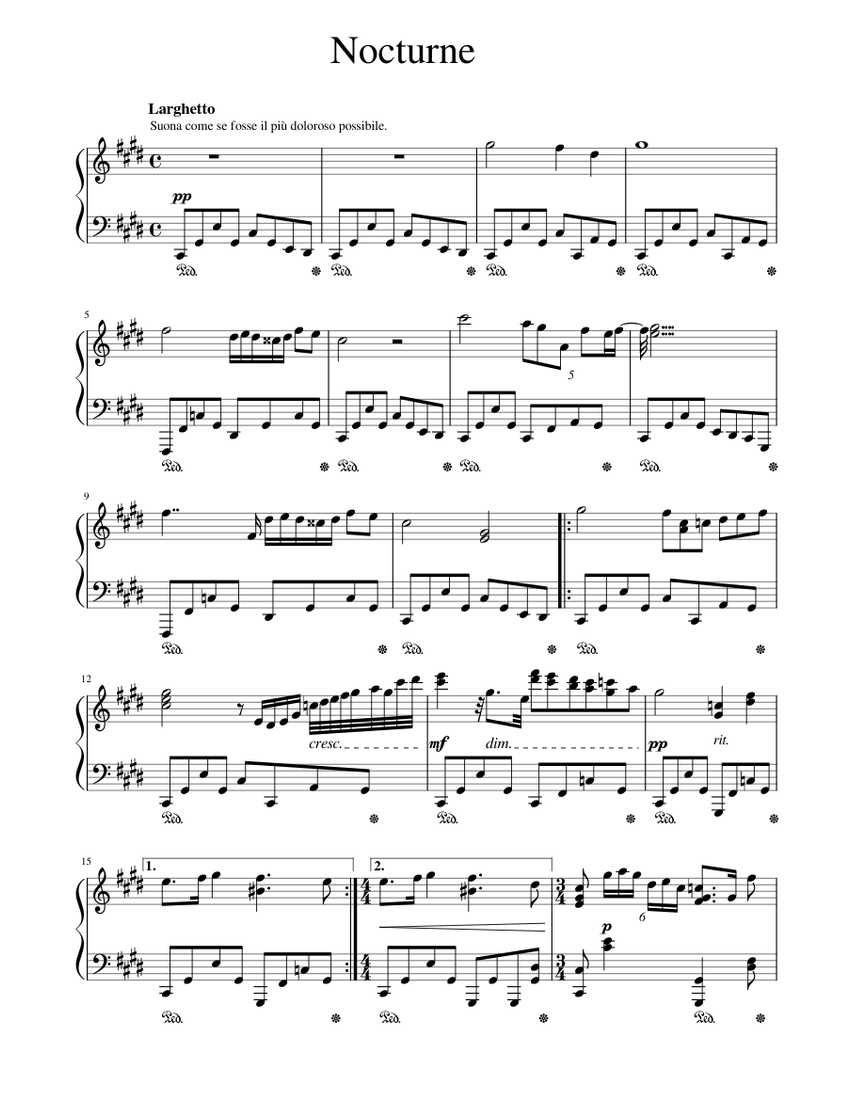 Nocturne 1 Sheet Music For Piano Solo Musescore