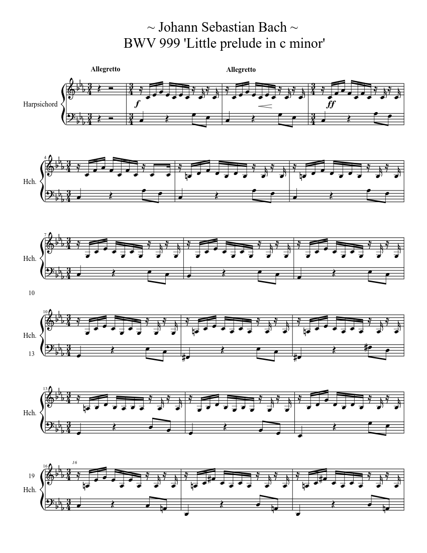 laberinto Teleférico Mes Johann Sebastian Bach ~ BWV 999 'Little prelude in c minor' Sheet music for  Harpsichord (Solo) | Musescore.com