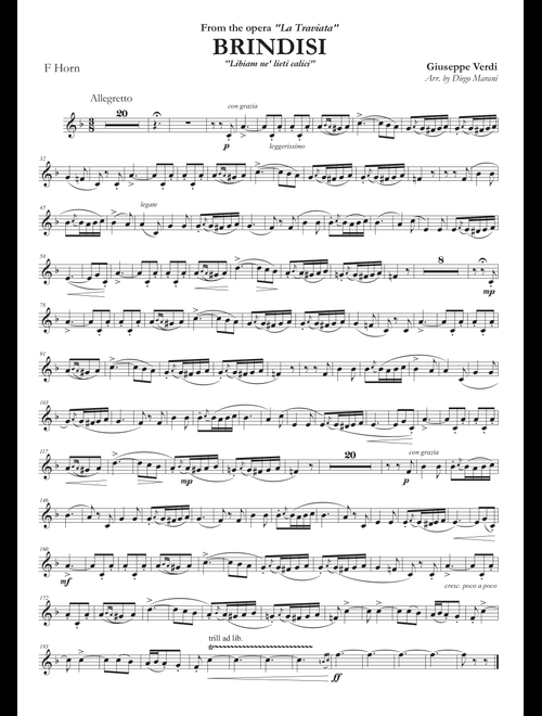 Brindisi from "La Traviata" for Horn and Piano (Arr. Diego Marani) - Giuseppe Verdi (French Horn and Piano)