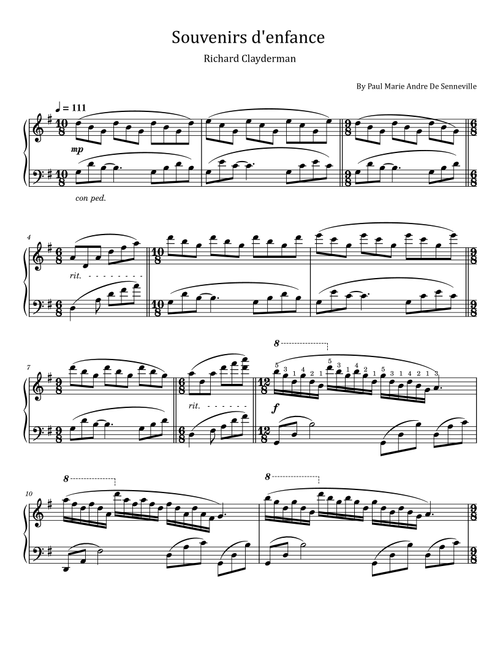 Souvenirs D'enfance (Arr. poon) - Clayderman Richard (Piano Solo)