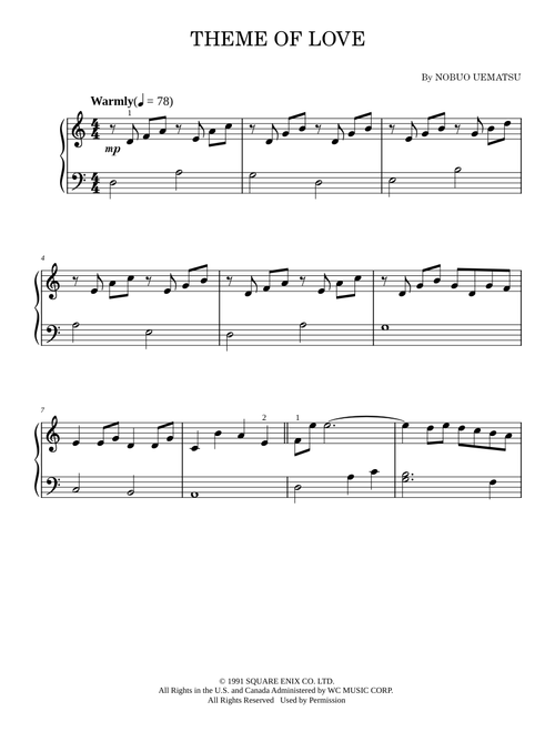 Theme Of Love - Nobuo Uematsu (Easy Piano)