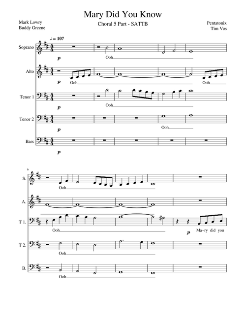 Mary Did You Know - Pentatonix (Choral 5 Part SATTB)