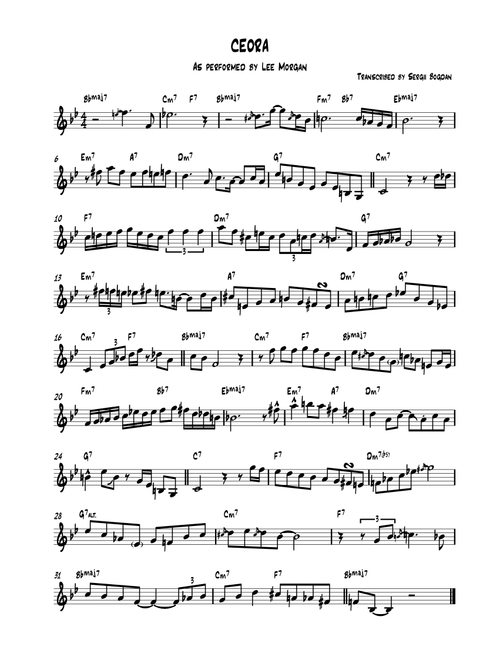 CEORA - Lee Morgan Trumpet Solo Transcription (Solo-Bb-Instr) PDF (Arr. transcribed by Sergii "Serge" Bogdan) (Lead Sheet - Fake Book)