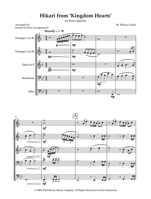 Hikari (Arr. Screen to Score Arrangements) - Hikaru Utada (Brass Ensemble)