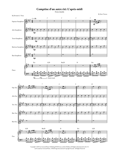 Comptine D'un Autre Été: L'après-Midi (Arr. Jhonatan Lucio Viana) - Yann Tiersen (Small Ensemble)