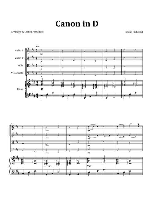 Canon by Pachelbel - String Quartet with Piano (Arr. Glauco Fernandes) - Johann Pachelbel (String Quartet)