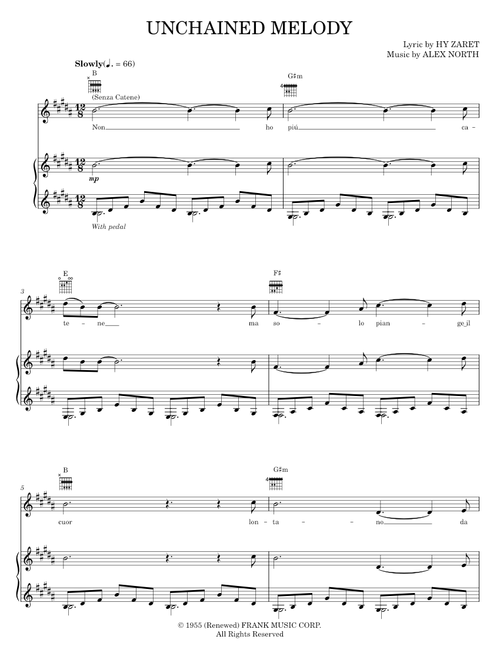 Unchained Melody (Senza Catene) - Al Hibbler, Elvis Presley, Il Divo, Les Baxter, The Righteous Brot (Piano-Vocal-Guitar)